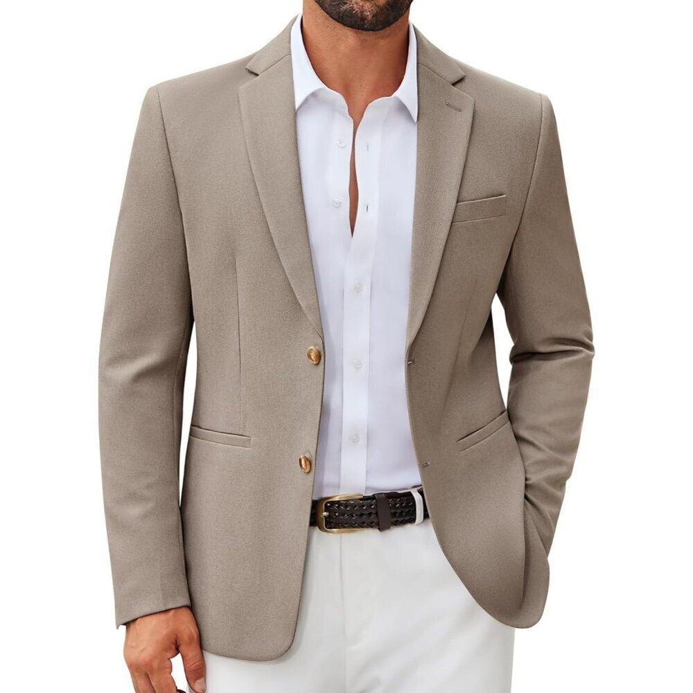 Coofandy Men Khaki Slim Fit Two Buttons Sport Lightweight Blazer Jacket
